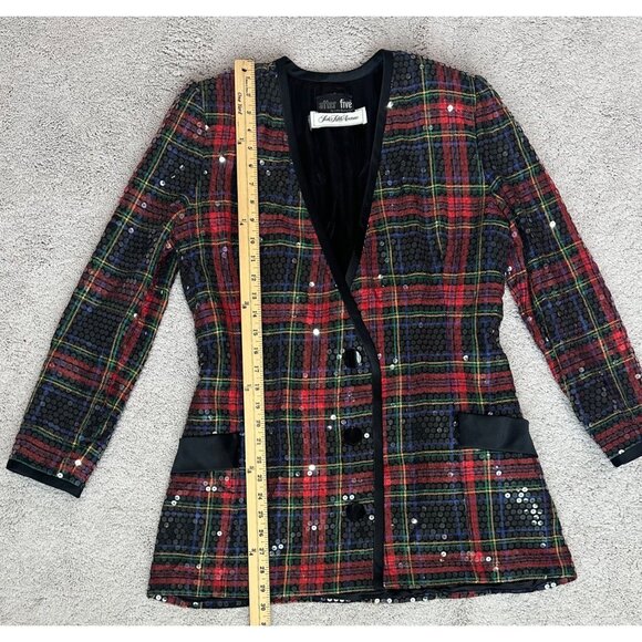 After Five By Julie Duroché Vtg Saks Fifth Avenue Sequined Plaid Blazer Jacket S - Picture 15 of 16